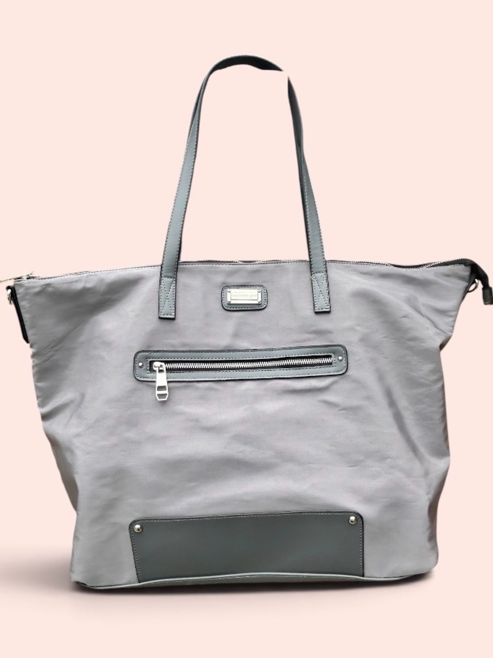 Madden Girl Gray Nylon Weekender Tote Travel Bag Large Zip Overnight Carry-on